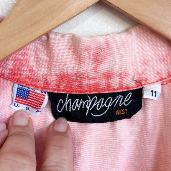 Champagne West Vintage 80s Acid Wash Denim Dress Size 11 Pink Retro Rockabilly - Picture 7 of 10